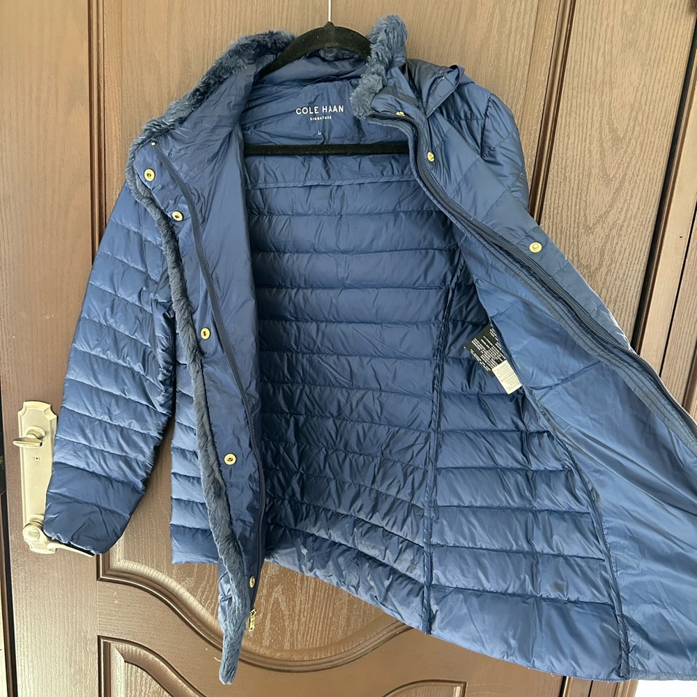 Cole Haan Women’s Blue Puffer Jacket Coat Lightweight Quilted Coat Size L - Picture 3 of 7